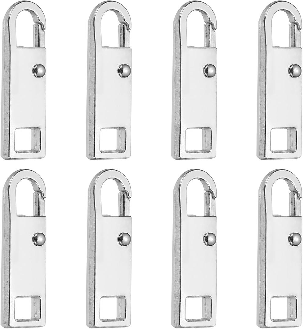 uxcell 8Pcs Zipper Pull Replacement, Metal Zipper Handle Mend Fixer Tab Repair for Luggage Suitcase Backpack Jacket Bags Boots Coat Handbags, Silver Small