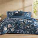 CASAAGUSTO King Size Comforter Set - 7 Pieces Blue Floral Bedding Sets, King Bed in a Bag with Botanical Butterfly Comforter, Sheets, Pillowcases & Shams for All Seasons