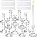 Suclain 24 Pcs Glass Taper Candle Holder Sets 12 Candlestick Holder with 12 White Long Candles for Wedding Party Decor Dinner Decoration(Clear)