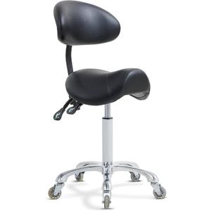 Saddle Stool Rolling Chair with Back Support,Esthetician Tattoo Dental Stool Chair,Lash Chairs for Eyelash Tech Massage Salon(Black,with Backrest)