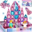Magnetic Tiles Princess Toys, Princess Castle Travel Magnetic Blocks with Metal Box & 2 Dolls, Mini Magnet Tiles for Girls Pretend Play, Magnet STEM Sensory Gifts for Toddlers 3-5 4-8 8-12 Years Old