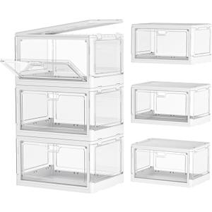 Kmiectse Clear Storage Bin with Lid 3 Pack Stackable & Sturdy Plastic Multifunctional Folding Storage Bins for Bedroom, Living Room, Study,Room, 23 QT Folding Box with Magnetic Door