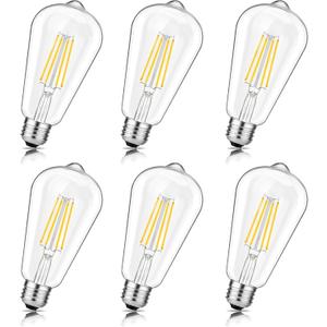 Svater Vintage LED Edison Bulbs, 6W Equivalent 60W, High Brightness Neutral White 4000K, ST58 Antique LED Filament Bulbs with 85+ CRI, E26 Medium Base, Dimmable, Clear Glass, Pack of 6