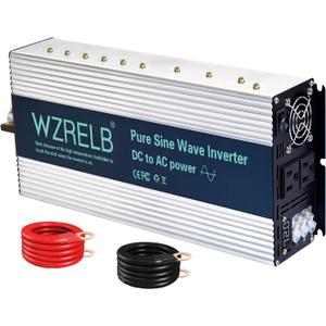 WZRELB 4000W Pure Sine Wave Inverter, Car Power Inverter 72V DC to 110V 120V AC Converter for RV, Truck, Solar, Outdoor with Dual AC Outlets, Hardwire Port, Surge 8000W, LED Display,Off-Grid