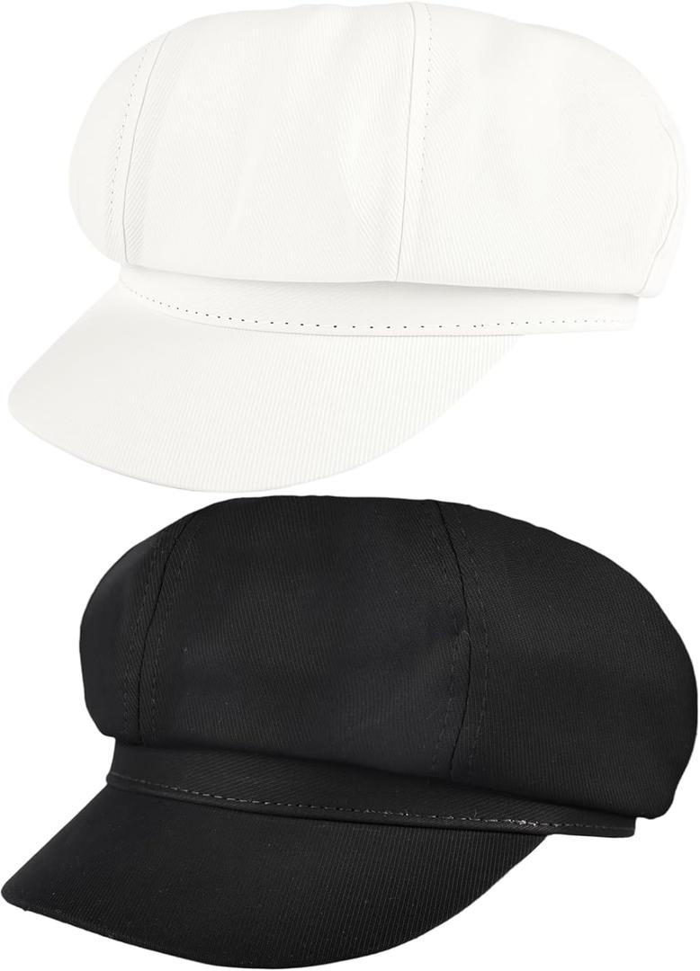 2 Pcs Cotton Newsboy Cap Newsboy Hats Baker Boy Hats Adjustable Cabbie Cap for Women (One Size, Color Style 1)