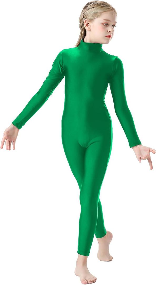 Girls Long Sleeve Unitard Kids Full Body Dance Leotard Turtleneck Bodysuit for Halloween,Costumes