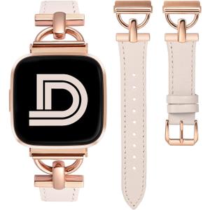 Wearlizer Leather Band Compatible with Fitbit Versa 2 Bands for Women, Dressy Slim Leather Strap Wristband with D-Shape Metal Buckle for Fitbit Versa 2/Versa Lite/SE Smart Watch