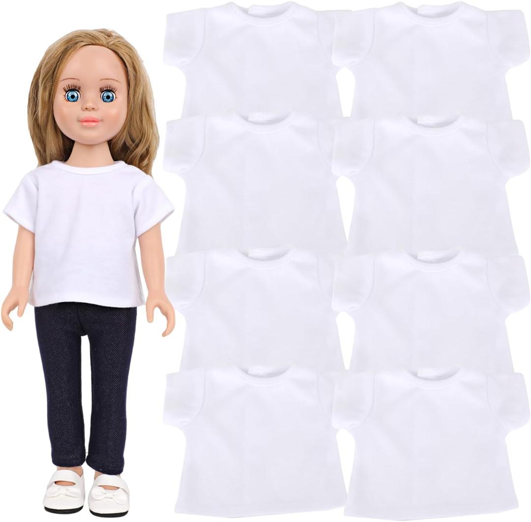 MSYO 8-Pack White T-Shirts for 17-18 Inch Dolls Plain Soft Doll Tees for DIY Logo Customization, Fits Girl & Baby Dolls with High Qullity Material (White)