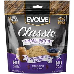 SET OF 2, Evolve Classic Small Batch Oven Baked with Peanut Butter and Blueberry Biscuits Dog Treats, 16oz