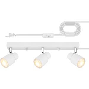 Plug-in Track Lighting LED, Track Light Fixtures Ceiling, White 3-Light Ceiling Lights for Kitchen, 3 Way Spotlight with Cord, Rotatable Wall Mount Light Head for Bedroom Hallway, Bulb Not Included