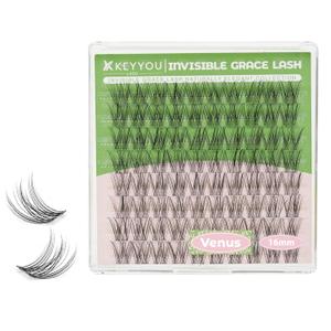 KEYYOU Venus Lash Clusters C Curl Fairy Lash Extension Eyelash Extension Wispy Natural Invisible Band Lash with Waterproof DIY Lash Extension at Home(Venus-C-16MM)