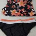 Beachsissi Bandeau Swimsuits for Women Strapless Swimwear Bathing Suits Tummy Control Color Block Tankini Sets (Large, Black Flower)