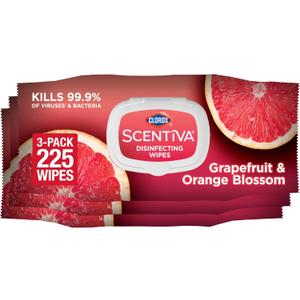 Clorox Scentiva Disinfecting Wipes, Grapefruit and Orange Blossom, 75 Ct., Pack of 3 