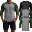 Huukeay 3 Pack Men's 3/4 Sleeve Shirts Crew Neck Baseball T Shirts Moisture Wicking Athletic Tops M