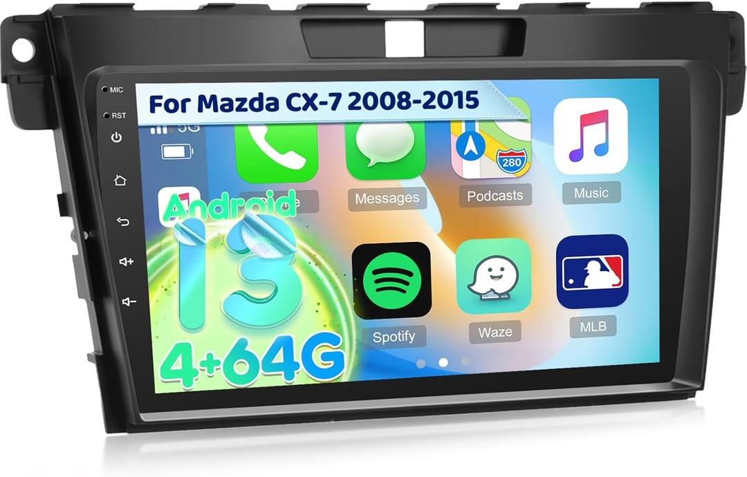 [4+64G] NHOPEEW Car Stereo for Mazda CX7 CX 7 CX-7 2007-2015 with Wireless Carplay and Android Auto - 9 Inch 1280 * 720 HD Touchscreen Android Car Radio - AI DSP/WiFi/GPS/SWC + AHD Backup Camera