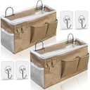Kanrichu 2pcs Large Wall Hanging Organizer Bag, Linen Fabric Door Hanging Storage Baskets with Pockets, Waterproof Bin for Kitchen, Bedroom, Office, RV Camper (Khaki)