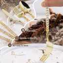 150PCS Gold Plastic Silverware, Heavy Duty Utensils, Disposable Plastic Cutlery Silverware Include 50 Forks, 50 Knives, 50 Spoons for Party and Wedding, Shiny Bead