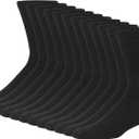 Hanes Men's Double Tough Socks, Crew and Ankle Moisturing Wicking Socks, Black & White, Multi-Packs (6-12, Black - 12 Pair)