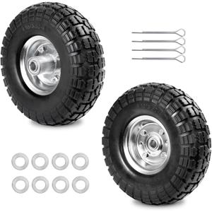 4.10/3.50-4 Tire Wheels Flat Free 10" Heavy Duty Solid Flat-Free Replacement Tire with 5/8 Axle Compatible with Gorilla Carts, Wheelbarrow, Dolly, Hand Truck (2-Pack)