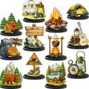 Wesiti 12 Pcs Camping Party Table Decorations Wooden Camper Centerpieces Camping Adventure Sign with Bases Table Topper Decor for Adults Tiered Tray Decor Party Favor