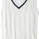 Women's Stripe Sweater Vest Classic V Neck Cable Knit Vest Sleeveless Pullover Ribbed Tank Tops (White, Small)