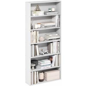 Furinno Basic Book Shelf, 6-Tier Bookcase with Open Shelf, Bookshelf, Cube Storage Organizer, 7 x 24 x 53, for Living Room, Bedroom, Home Office, White
