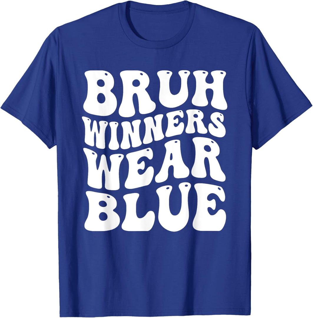 Winners Wear Blue Team Spirit Week Game Sports Day Groovy T-Shirt (Blue, M)