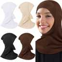 4 Pieces Modal Hijab Cap Adjustable Muslim Stretchy Turban Full Cover Shawl Cap Full Neck Coverage for Lady (Black, White, Dark Brown, Light Red, Beige)