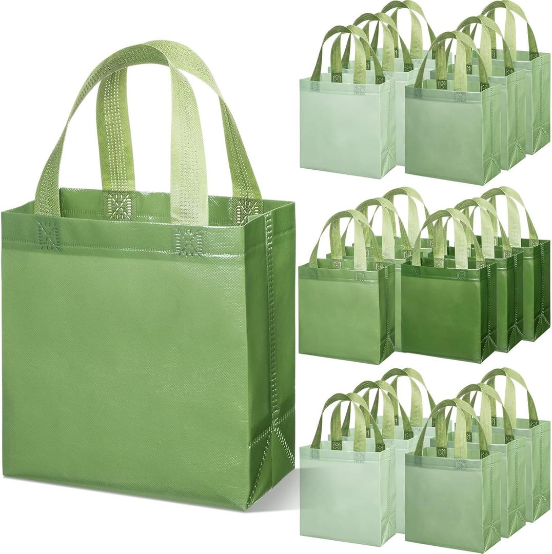 Sweetude 16 Pcs Sage Green Gift Bags with Handles Reusable Easter Goodie Bag for Wedding Birthday Baby Shower Mothers Day