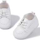 Meckior Infant Baby Boys Girls Classic PU Leather Wedding Loafers Brogue Toddler Oxford Dress Shoes First Steps Walking Flat Lazy Crib Shoe (3-6 Months Infant, A02/White)