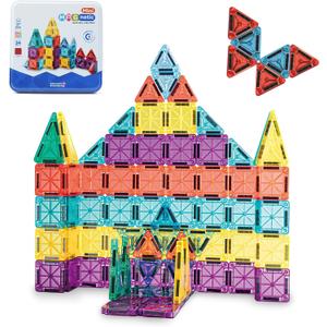 Mini Magnetic Tiles,34 PCS Magnetic Blocks with Metal Storage Box,Magnetic Building Tiles ,STEM Educational Travel Magnetic Tiles,Toddler Magnetic Toys for Kids Boys Girls Christmas Birthday Gifts