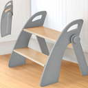 Reeple Wooden 2 Step Stool for Toddlers, Foldable 2Step with NonSlip Pads and Handles, Bamboo Step Stool for Kids Bathroom Sink and Potty Training, Kitchen Helper, Nursery Bedroom (Grizzly)