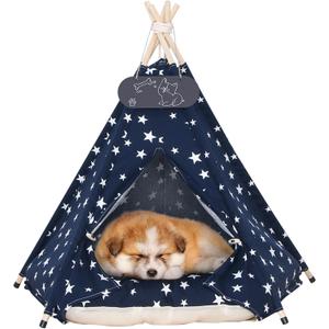 Pet Teepee Tent for Dogs & Cats Dog Bed with Thick Cushion Puppies Play House Removable and Washable