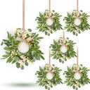 6 Pcs Green Eucalyptus Swag Wreaths for Pillars Spring Summer Kitchen Cabinet Wreaths Mini Green Berry Leaves Wreath with Ribbon for Front Door Porch Wall Window Farmhouse Decoration