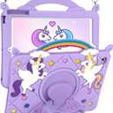 for iPad mini 4/5 Case 7.9 Inch - Cute Girls Kawaii Cover Girly 3D Cartoon Teen with Rotating Stand & Strap Purple Soft Silicone Cases for Apple for iPad mini 5th/4th Gen Cases 2019 2015