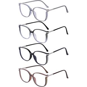 4 Pack Women's Bling Blue Light Blocking Reading Glasses, Fashion Readers with Portable Case, UV400 Protection (Mix Color a)