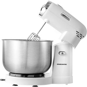 OVENTE Electric Stand Mixer with 3.5 Quarts Stainless Steel Mixing Bowl, 5 Speed Portable and Lightweight 250W Kitchen Mixer for Everyday Use, Includes 2 Egg Beater Whisk and Dough Hook, White SM680W