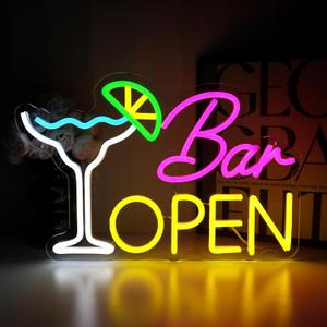 Bar Open Sign for Business, Neon Open Sign, USB Dimmable Cocktails Neon Lights for Beer Bar Coffee Cafe Home Pub Man Cave Stores Hotel Party Window Wall Decor Restaurant