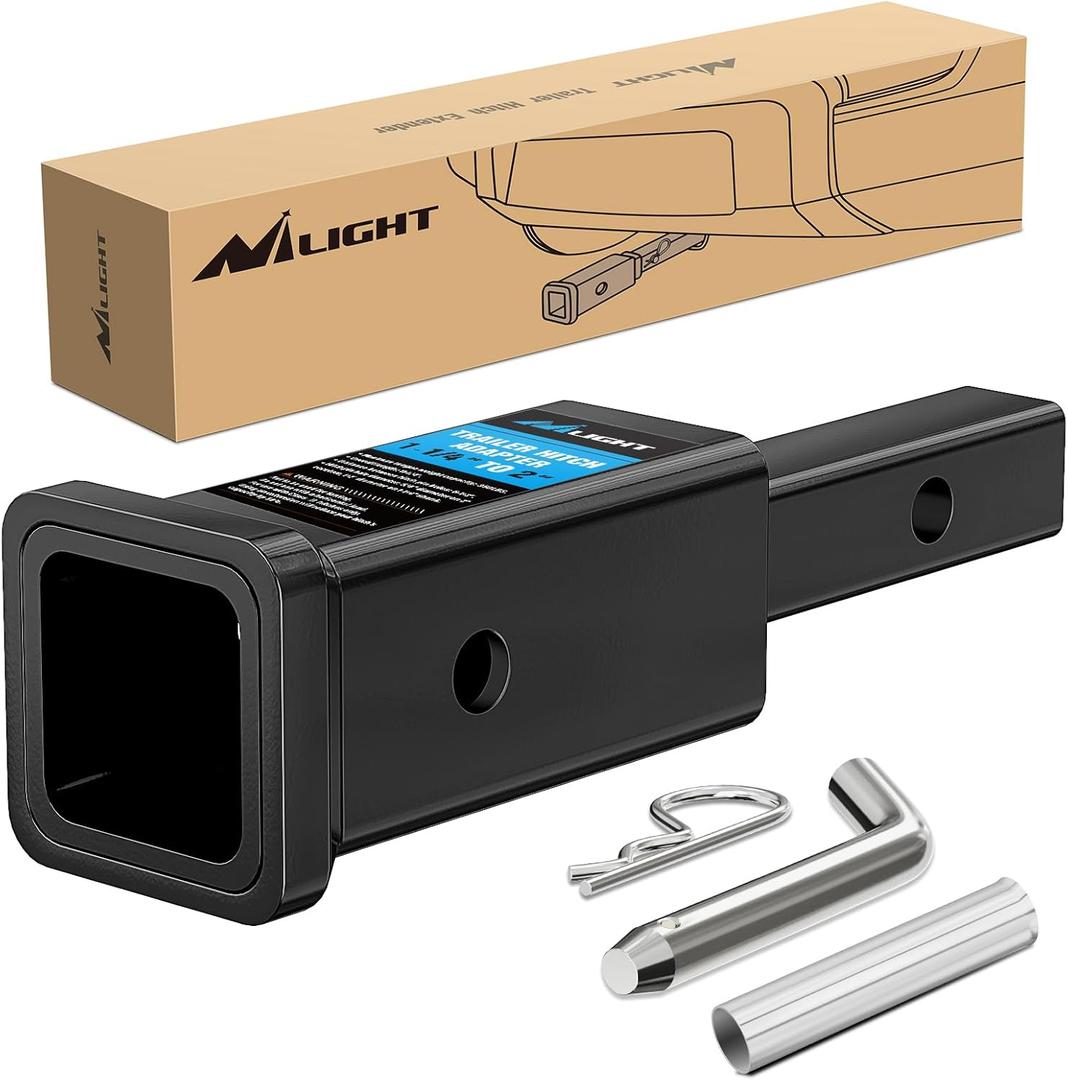 Nilight Trailer Hitch Receiver Extender Adapter Reducer 1-1/4 to 2Inch Hitch Adapter 6-1/2 inch Extension Sleeve Convertor 350Lbs with 1/2-Inch Diameter Pin and Clip with 5/8-Inch Adapter (1-1/4" to 2" Hitch Adapter)