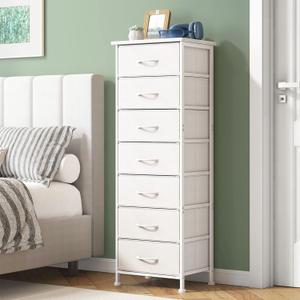 Fixwal Tall Narrow White Dresser for Bedroom, Storage Dresser Organizer with 7 Fabric Drawers, Nightstand Furniture in Closet, Entryway, Hallway