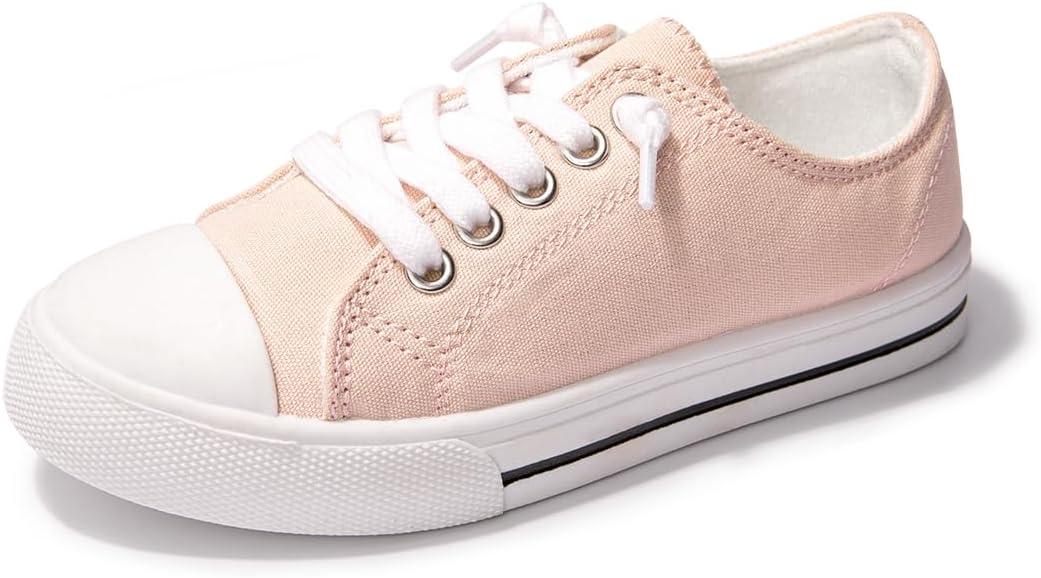 Colgo Boys Girls Sneakers Canvas Lace up Walking Shoes for Little Big Kids Size 3 (Pink)