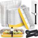 NPLUX 50 Pack Mini Cake Pans with Lids and Spoons Gold Rectangular Aluminum Foil Baking Pans Mini Cheesecake Containers(6.8oz) (Glod)