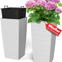 Mueller M-Resin Heavy Duty Tall Planters for Outdoor Plants, Indoor Grande Plant Pots, Boxes, Trees, Flower Pots, 2-Piece Set, 24, Modern Design, Built-in Drainage, Front Porch Decor, Dark Gray (24 x 11.5", Dark Grey)