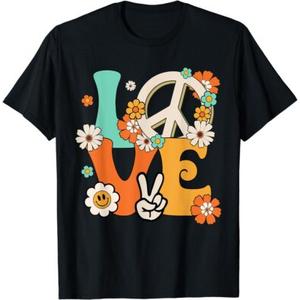 Peace Sign Love T Shirt 60s 70s Tie Dye Hippie Costume T-Shirt, Large