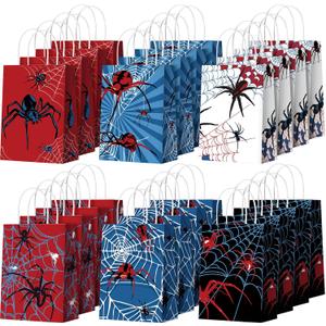 Epakh 24 Pcs Spider Party Favors Bags with Handles Spider Birthday Party Decorations Double Sided Goodie Candy Bags (Class Spider)