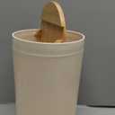 mDesign Plastic Round Trash Can Small Wastebasket - Garbage Bin Container with Swing-Close Lid - Bathroom Garbage Basket - Holds Waste, Recycling - 1.3 Gallon - Basa Collection - Cream/Beige/Natural