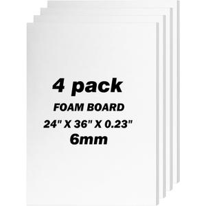 4 Pack Foam Board 24"x36", 0.23" Thick White Poster Board, Acid-Free Double Sided Foam Core Board for Presentation Art, Display, Office, School Projects, Crafting, Sign Making