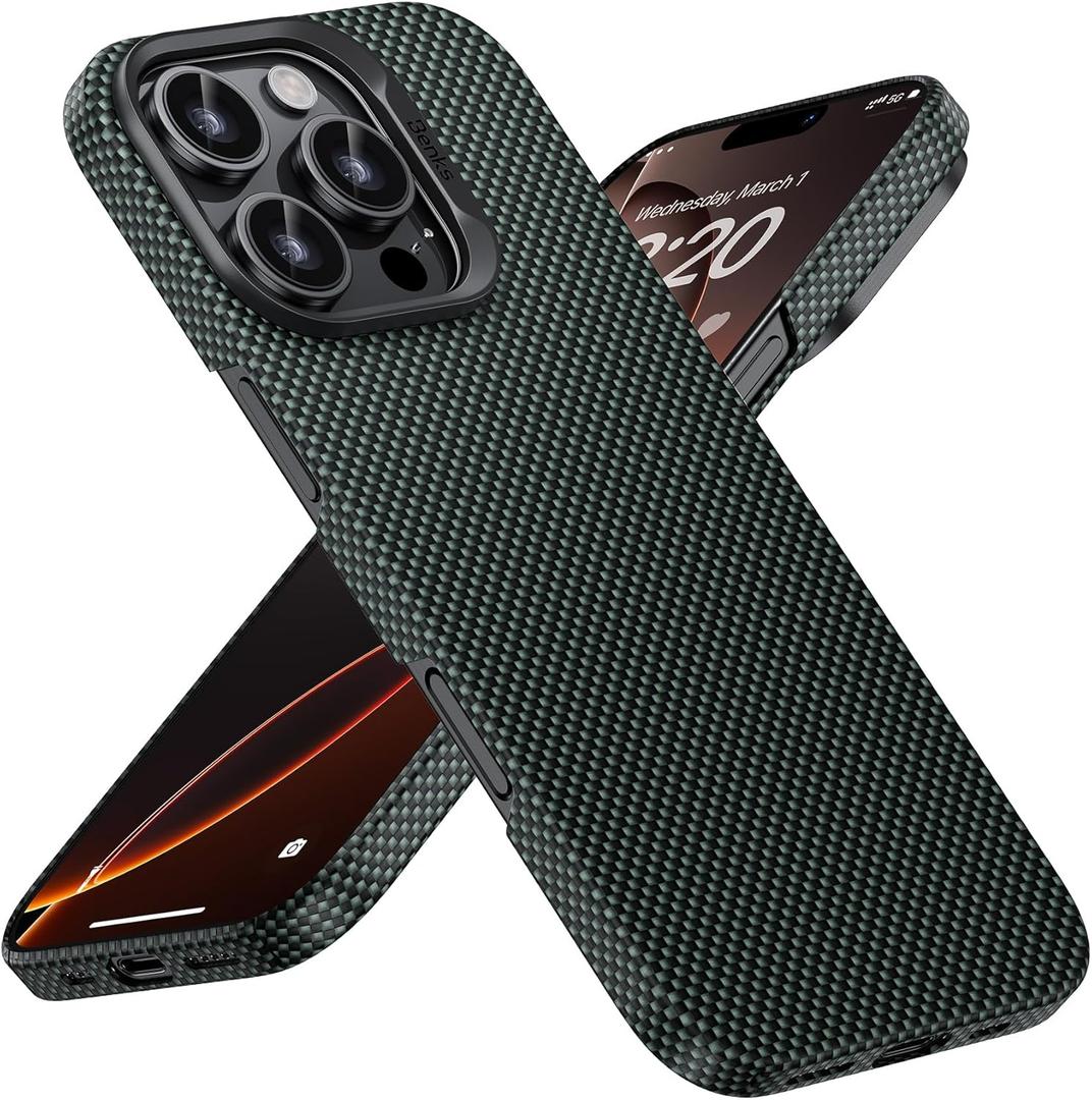 BENKS for iPhone 16 Pro Max Case Compatible with Magsafe, [ArmorTint ArmorAir] Built with Dupont Kevlar 1000D Aramid Fiber, Ultra Slim & Lightweight iPhone 16 Pro Max Minimalist Case, PolarLight Green