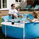 winemana Pool Bar for Above Ground Pool, 38.4 x 12 Inch Adjustable Poolside Table Foldable Swimming Pool Shelf Fits Round Oval Rectangle Frame Pools Outdoor Drink Tables for Deck Patio, White