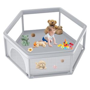 6565 Inch Hexagonal Baby Playpen, Playpen for Babies and Toddlers, Baby Play Pen Pin Indoor Outdoor Play Fence (Grey)